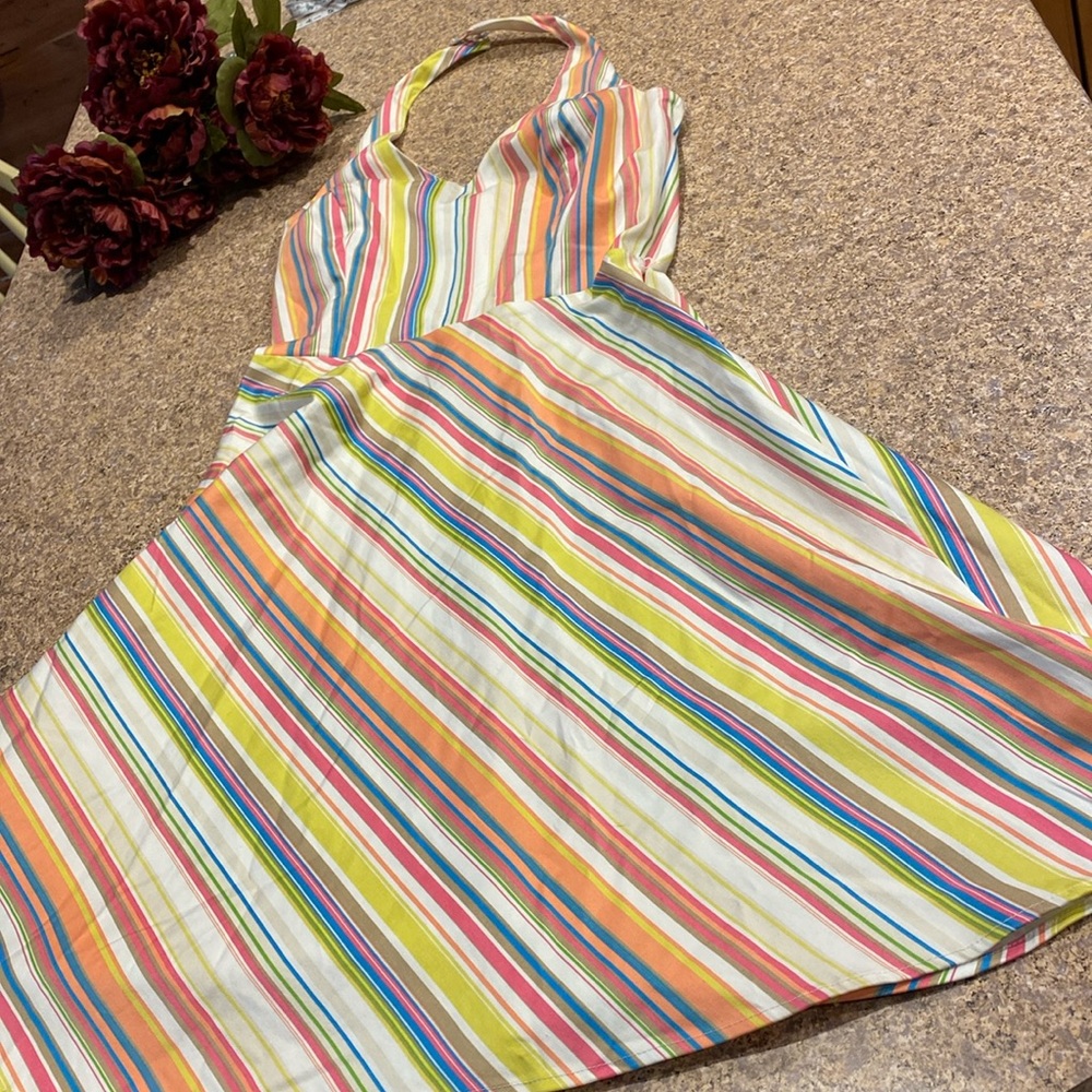 Lily Striped Colorful Halter Style Dress Made in USA Small -Missing Belt